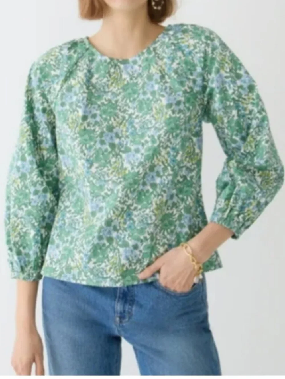 J. Crew Tie Back Stretch Cotton Poplin Top Floral Green XS size 2 Organic cotton